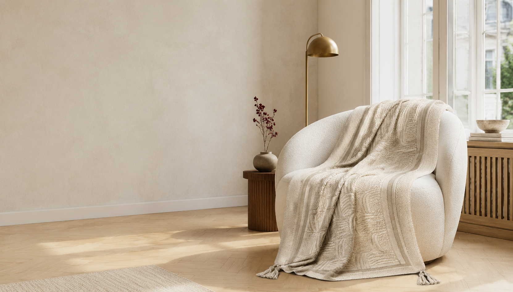 HearthSoft Textured Throw Blanket in a warm European living room